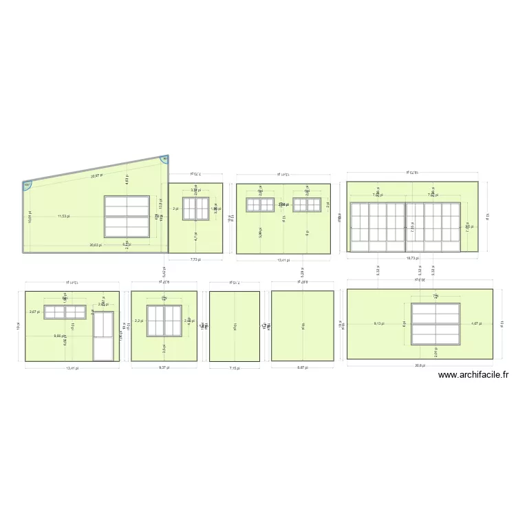 facades east. Plan de 1 pièce et 23 m²