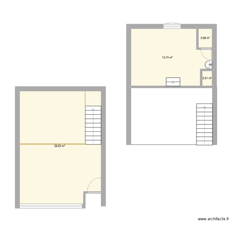la cave. Plan de 4 pièces et 45 m2