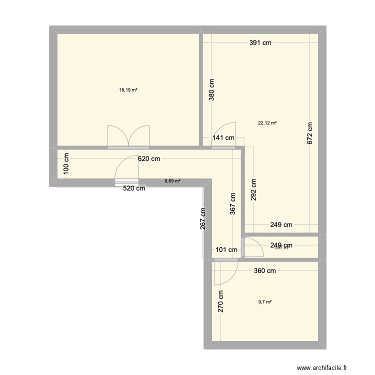 1er étage droite HUGRET. Plan de 5 pièces et 61 m2
