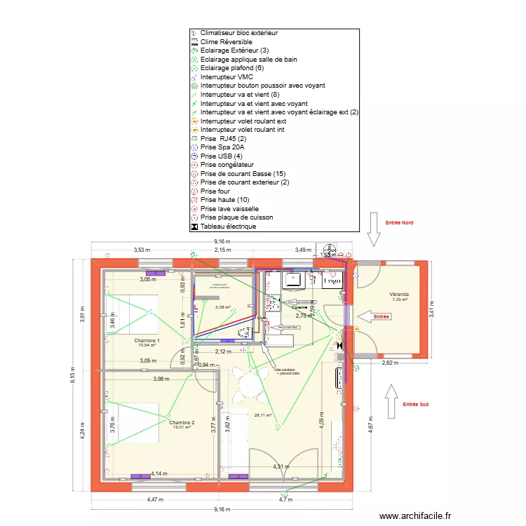Plan technique RDC. Plan de 12  et 69 m²