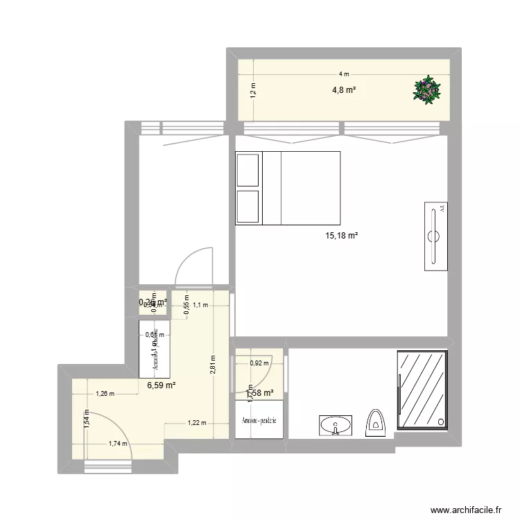 Patricia Versailles. Plan de 5 pièces et 28 m²