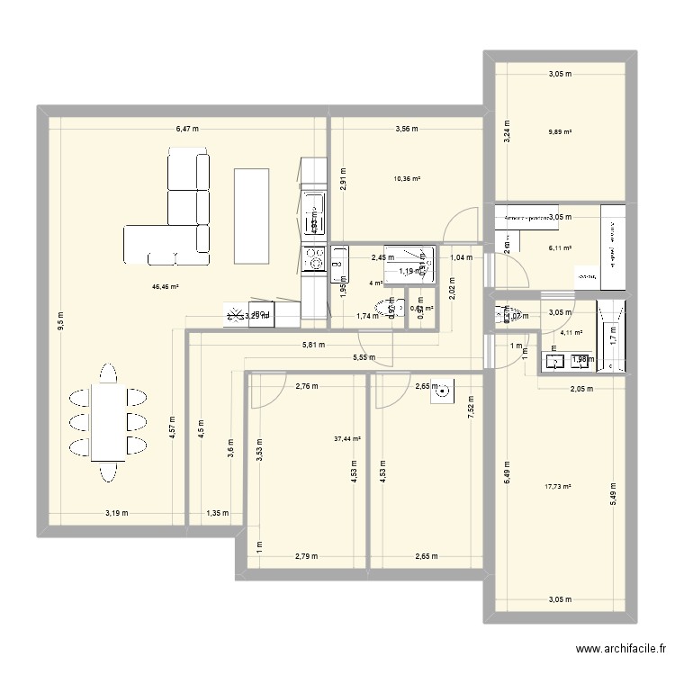 projet climatisation sam et benjamin. Plan de 9 pièces et 137 m2