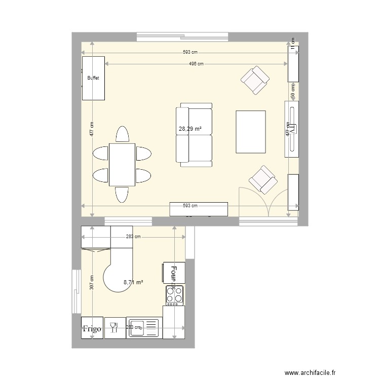 sejour Bouscat Pressensé. Plan de 2 pièces et 37 m2