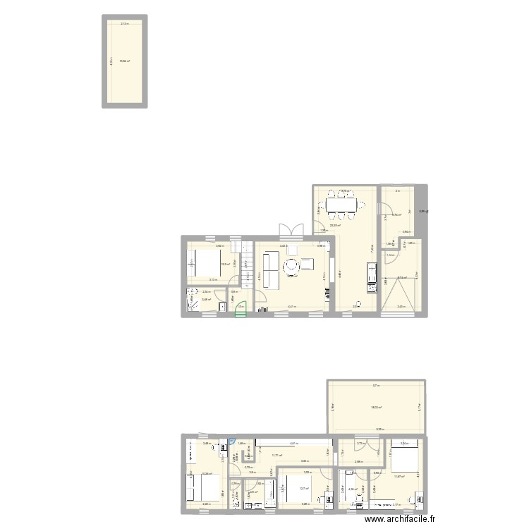 aménagement nouveau mimi 2. Plan de 15 pièces et 158 m2
