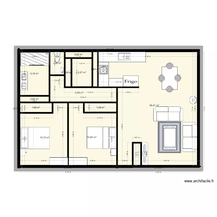maison definitive. Plan de 17  et 80 m²