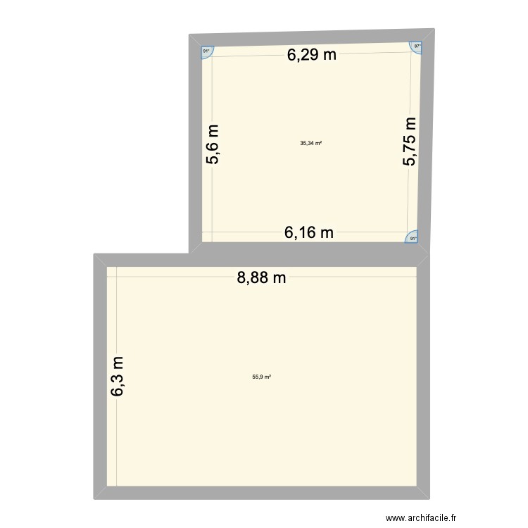 nouzonville. Plan de 2 pièces et 91 m2