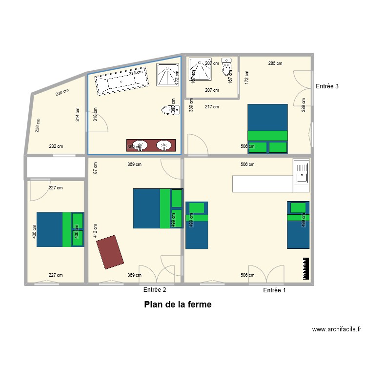 Ferme. Plan de 7 pièces et 91 m2