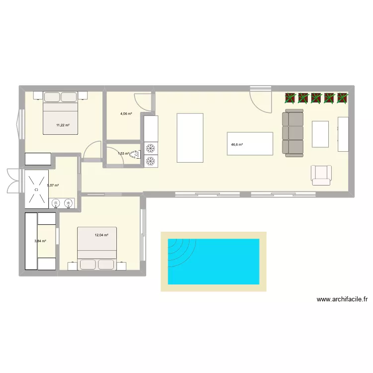Balinaise L v1. Plan de 7 Pièces et 84 m²