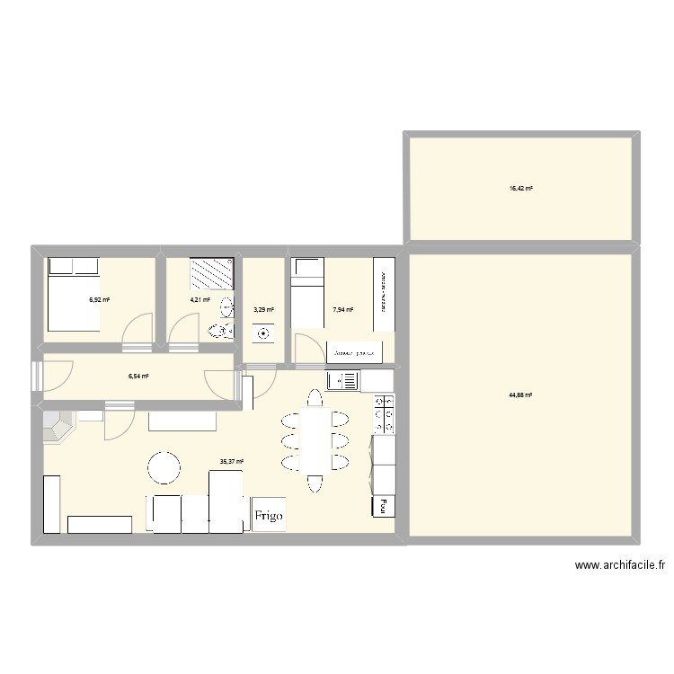 appart tony1. Plan de 8 pièces et 126 m2