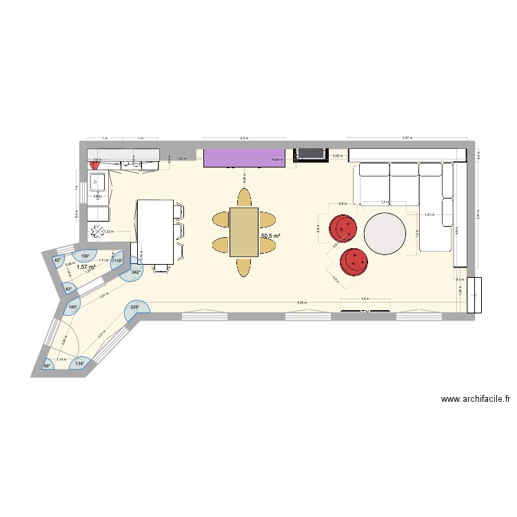 greuze2. Plan de 2 pièces et 52 m2