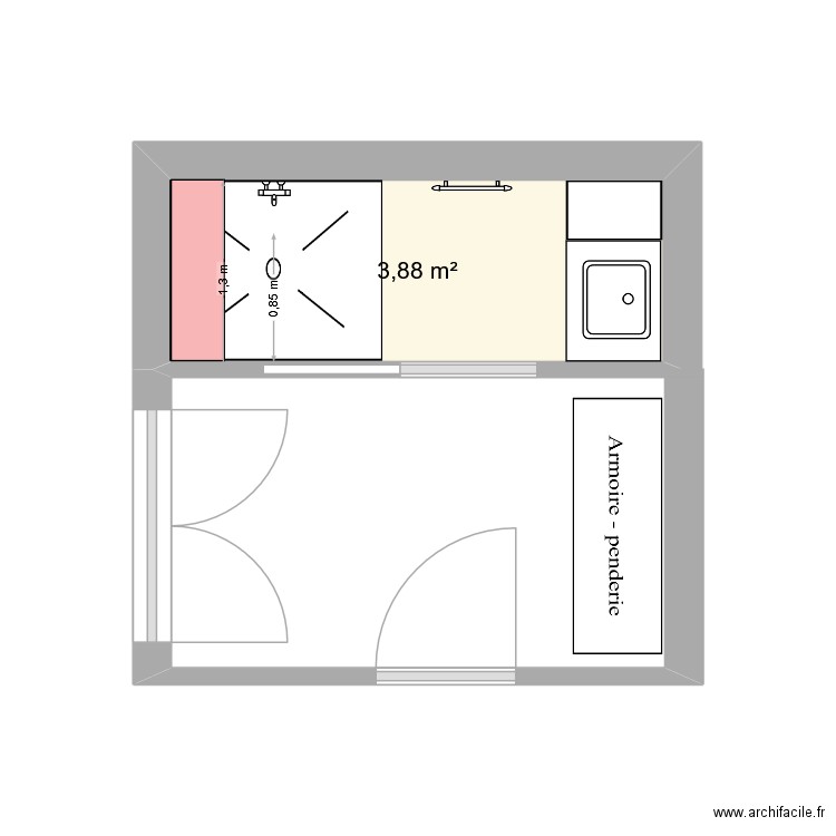 Petite cour - salle eau. Plan de 1 pièce et 4 m2