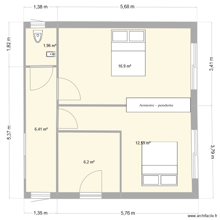 extension2. Plan de 5 pièces et 44 m2
