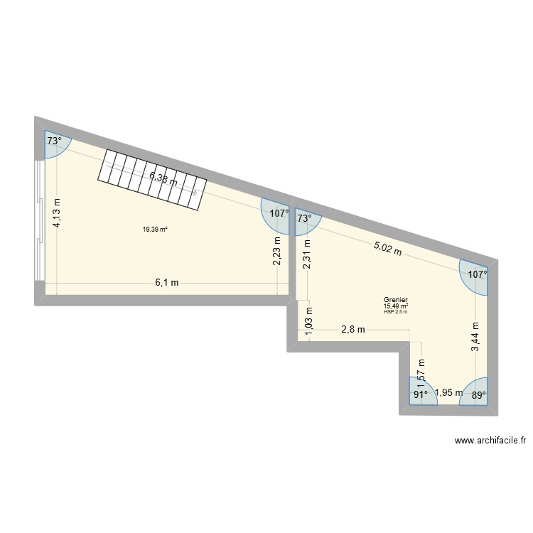 JOURDAN ETA. Plan de 2 pièces et 35 m2