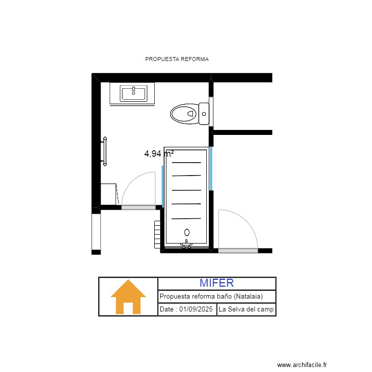 PROPUESTA REFORMA BAÑO NATALIA. Plan de 1 pièce et 5 m2