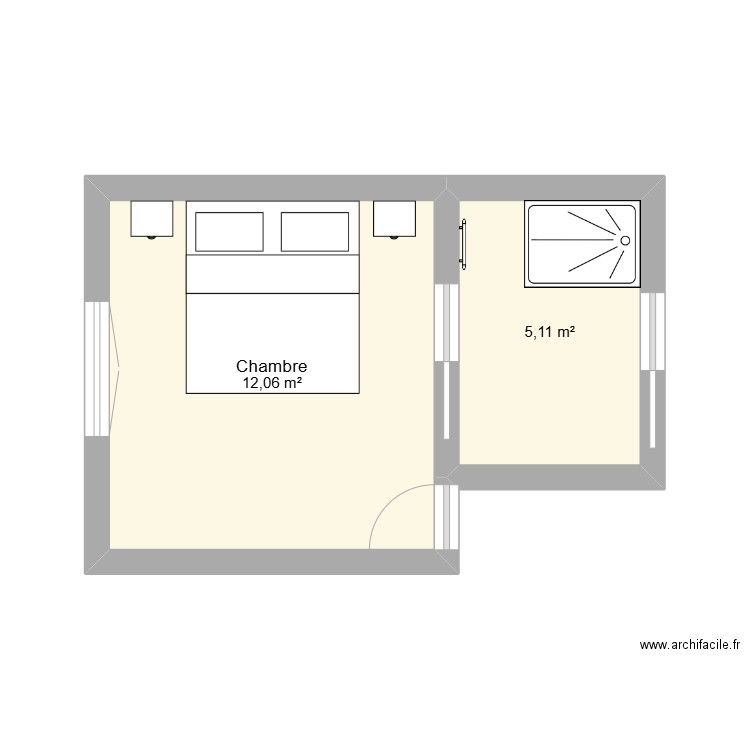 St Renan Cols Verts. Plan de 2 pièces et 17 m2