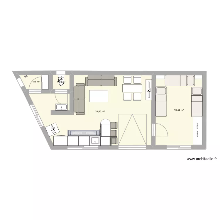 Maison Bled. Plan de 4 Pièces et 45 m²