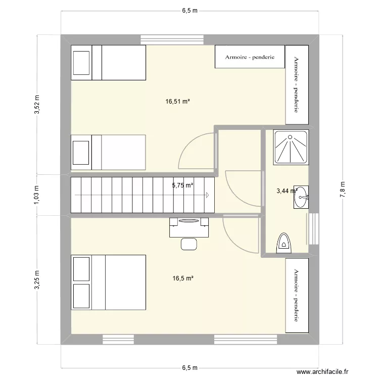 nouveau plan 1er etage. Plan de 4 pièces et 42 m²
