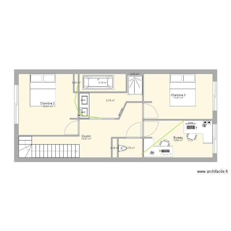 Plan R+1 Equipotentielle. Plan de 10 pièces et 59 m2