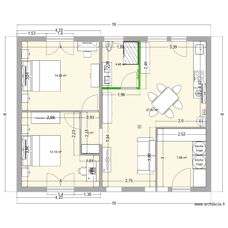S_Sol Version 1. Plan de 6 pièces et 69 m2