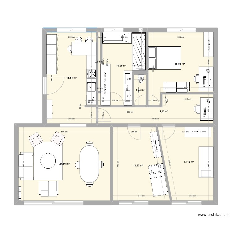 Plan appart actuel. Plan de 9 pièces et 105 m2