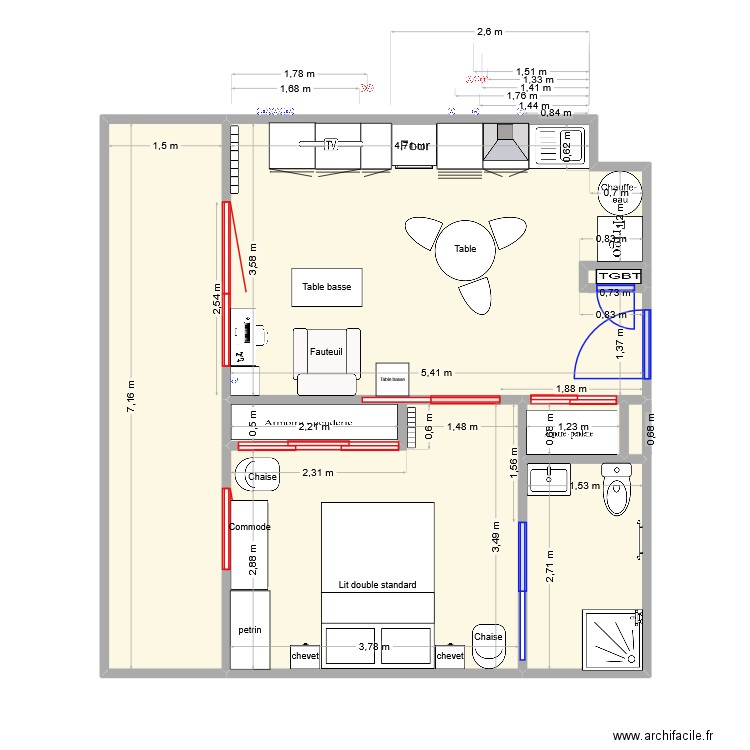 appart papa V6. Plan de 8 pièces et 47 m2