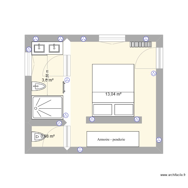 projet chambre RDC. Plan de 3 pièces et 18 m2