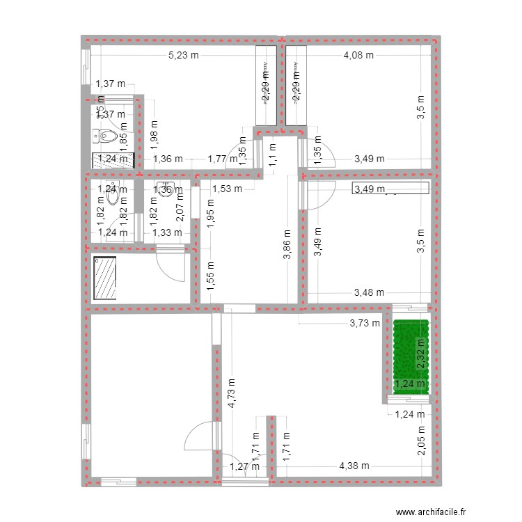 yata3. Plan de 2 pièces et 14 m2