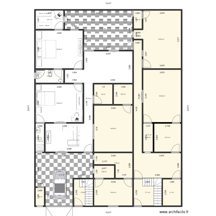 CHEZ BINETOU PREMIERE ETAGE. Plan de 24 pièces et 280 m2