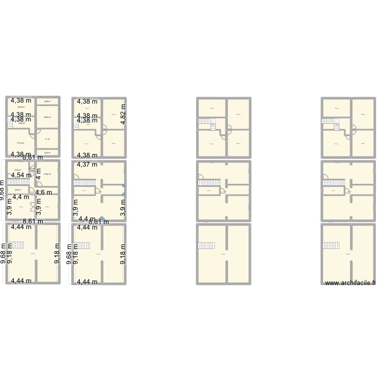Surface. Plan de 39 pièces et 861 m2