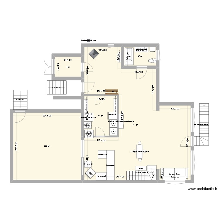 extension chalet. Plan de 5 pièces et 130 m2
