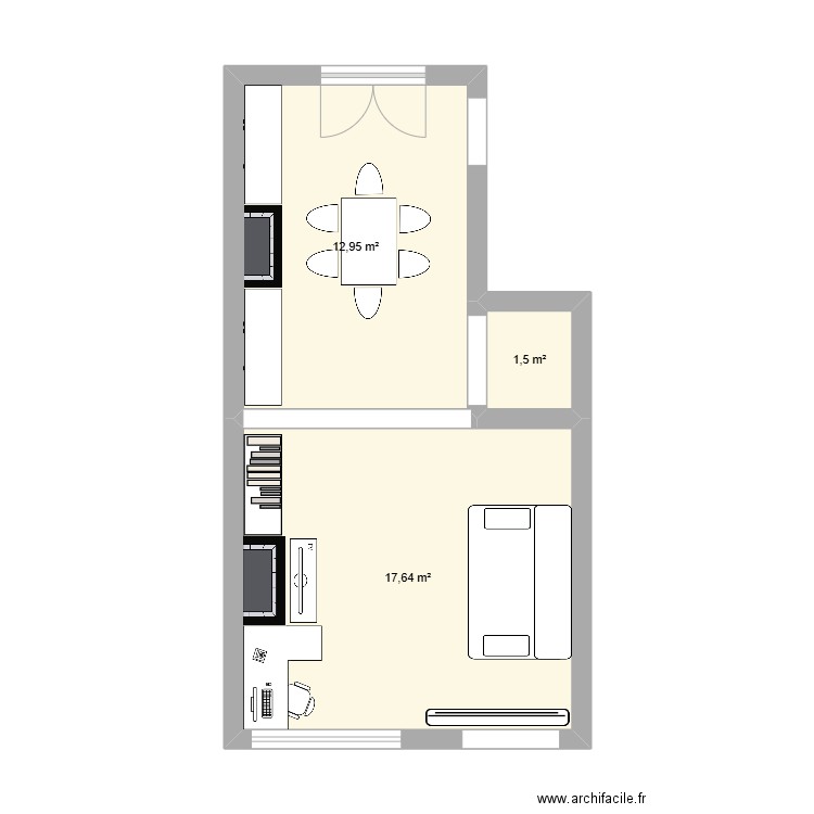 Rez. Plan de 3 pièces et 32 m2