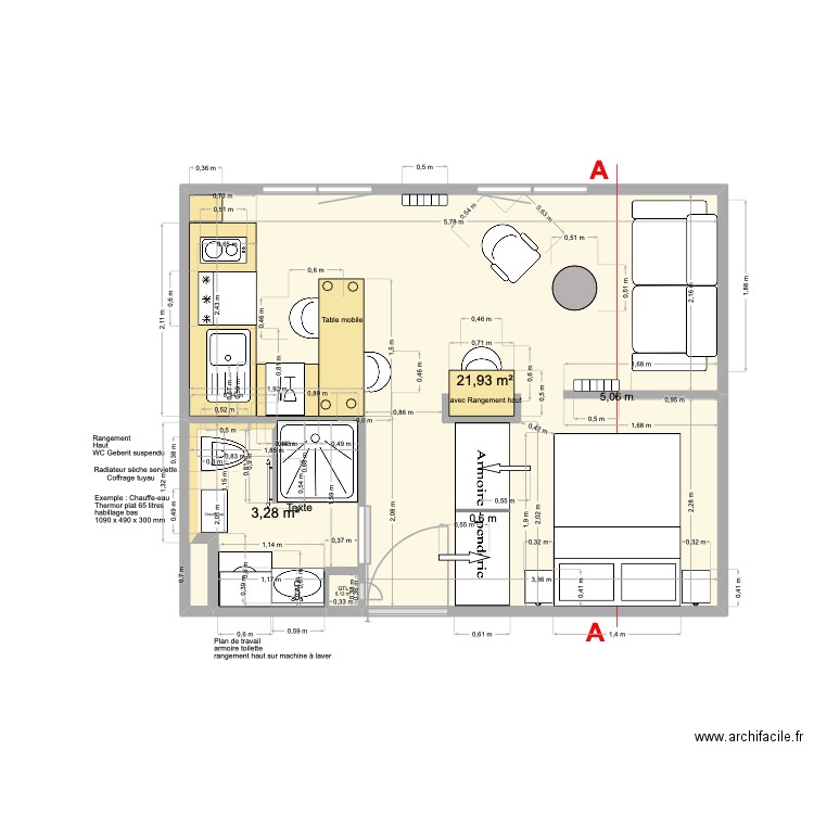 SDB Studio 7 PND V4. Plan de 3 pièces et 25 m2