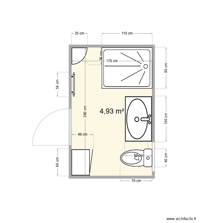 Salle de bain JP. Plan de 1 pièce et 5 m2