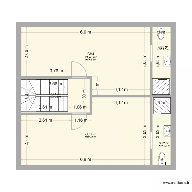 2EME ETAGE PANTIER VARIANTE. Plan de 5  et 57 m²