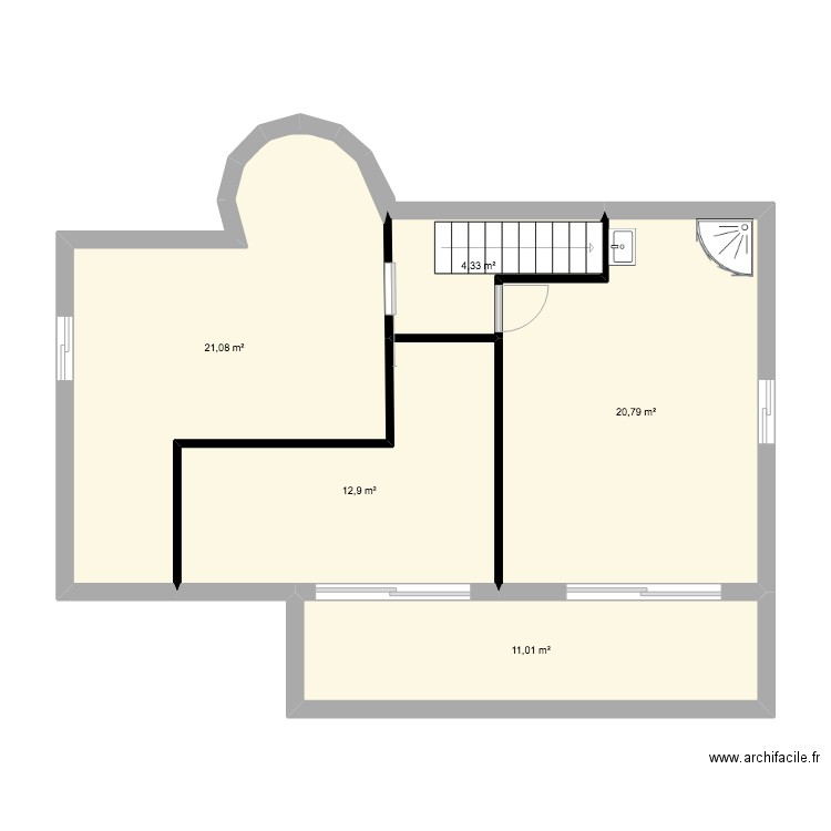 dernier etage assas BON. Plan de 5 pièces et 70 m2