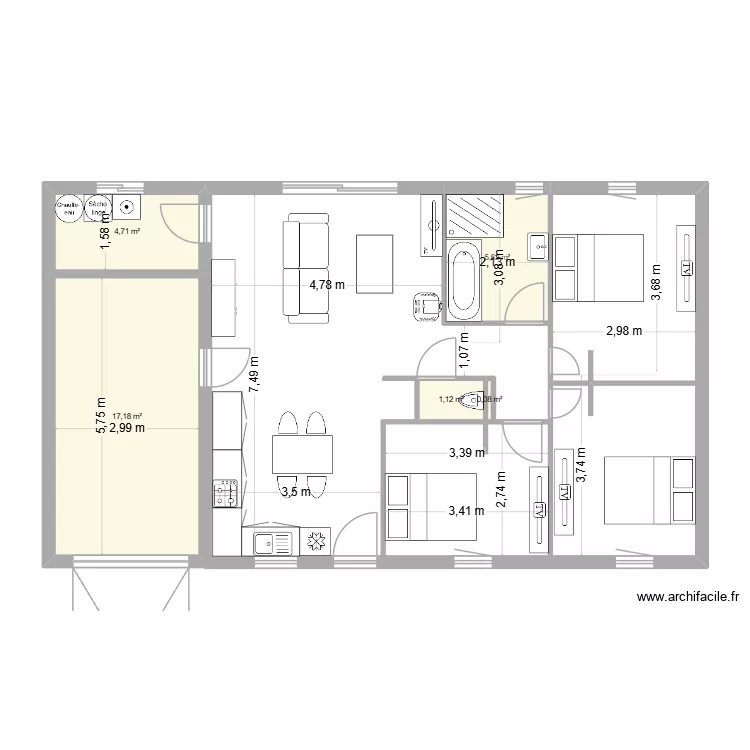 maison 1. Plan de 5  et 29 m²
