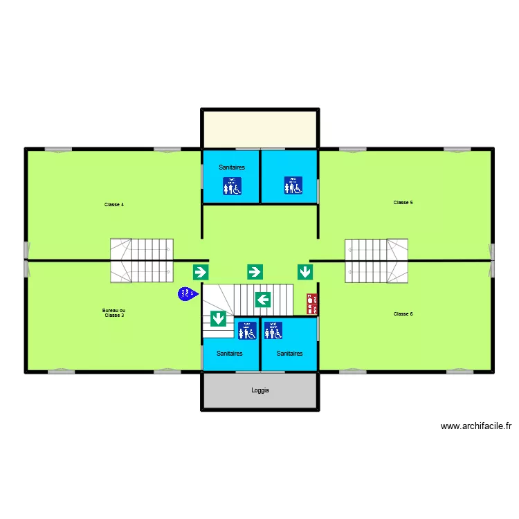 Plan d\'&eacute;vacuation Ecole Montessori. Plan de 7 pièces et 161 m²