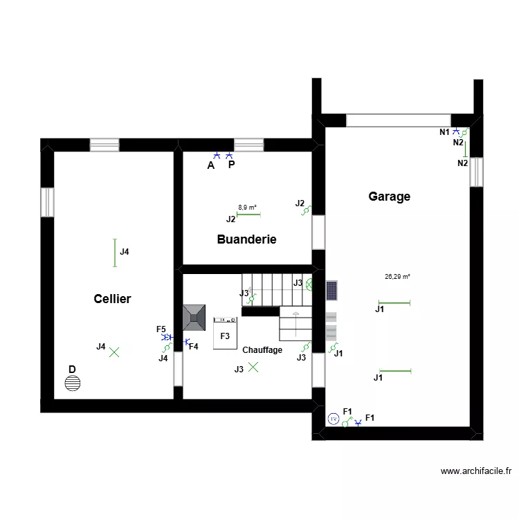 CAVES 1. Plan de 2  et 35 m²