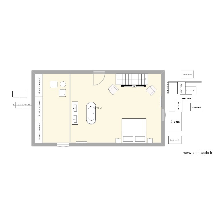 2 Chambre 1er étage. Plan de 1 pièce et 58 m2