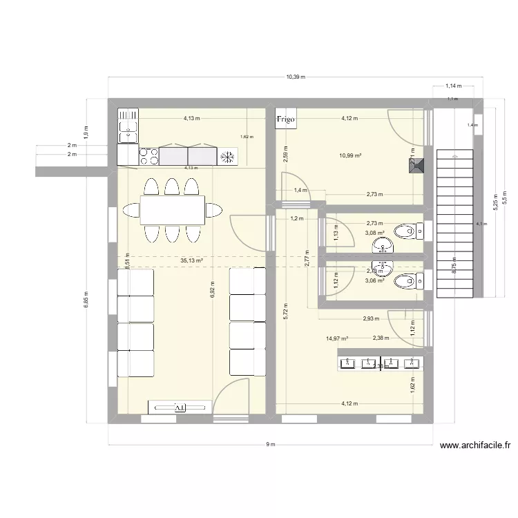 Plan kuhinje. Plan de 6 pièces et 138 m²
