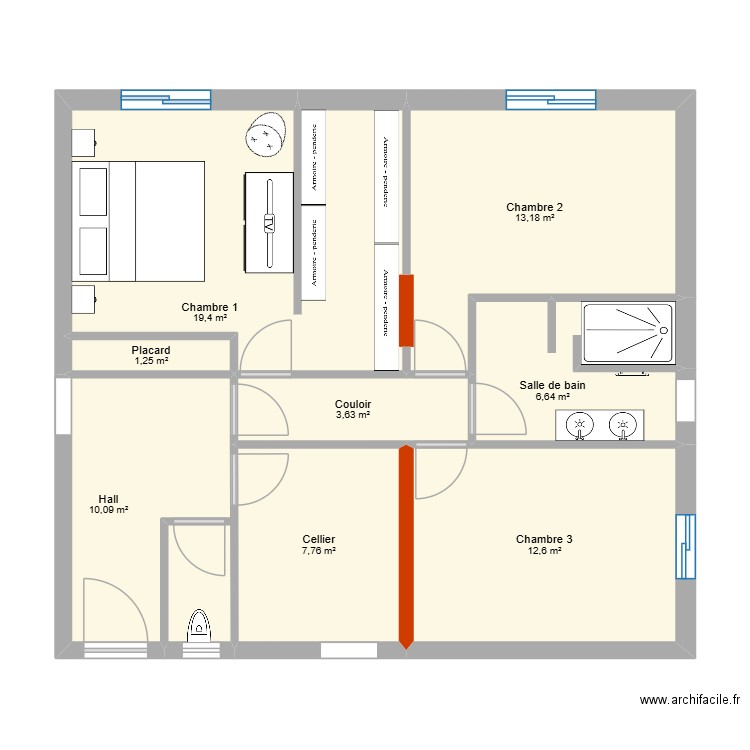 Maison sauvegarde. Plan de 8 pièces et 75 m2