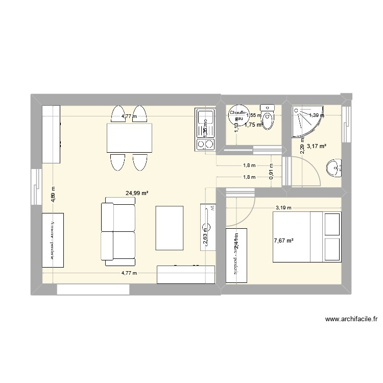 40m2. Plan de 0 pièce et 0 m2