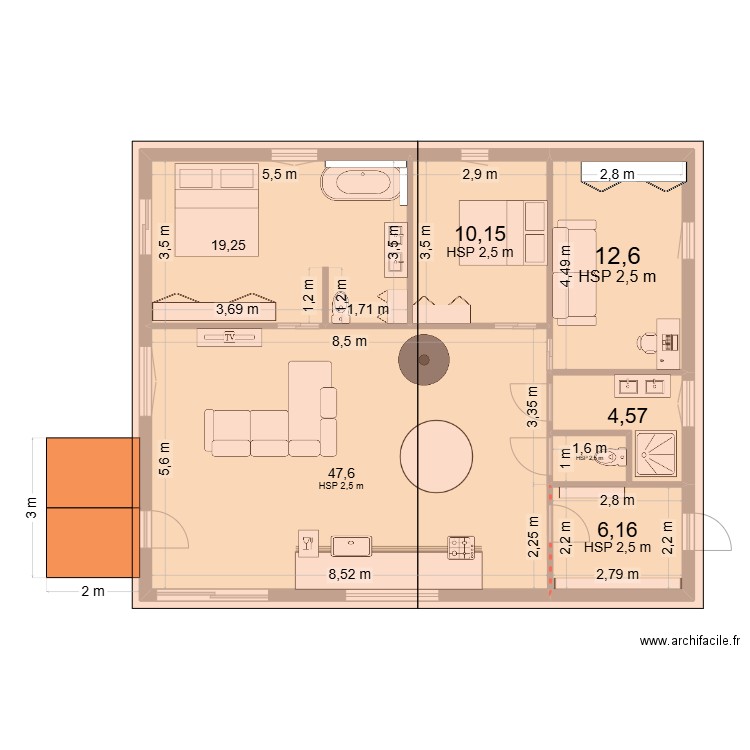 Maison. Plan de 7 pièces et 102 m2