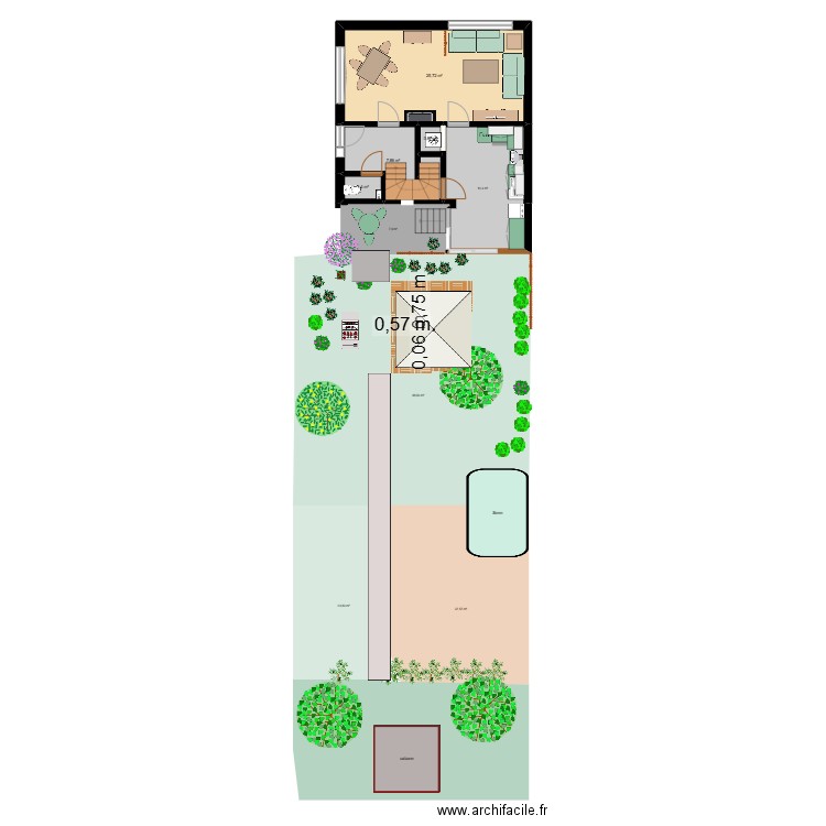 ensoleillement jardin. Plan de 4 pièces et 36 m2