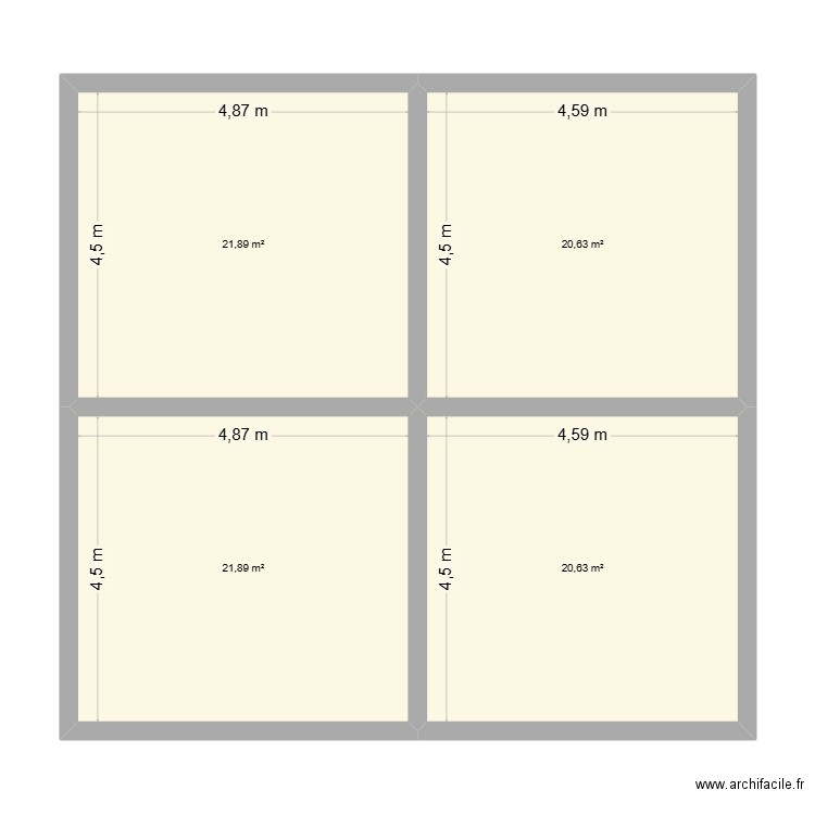 Piste mitoyenne. Plan de 4 pièces et 85 m2