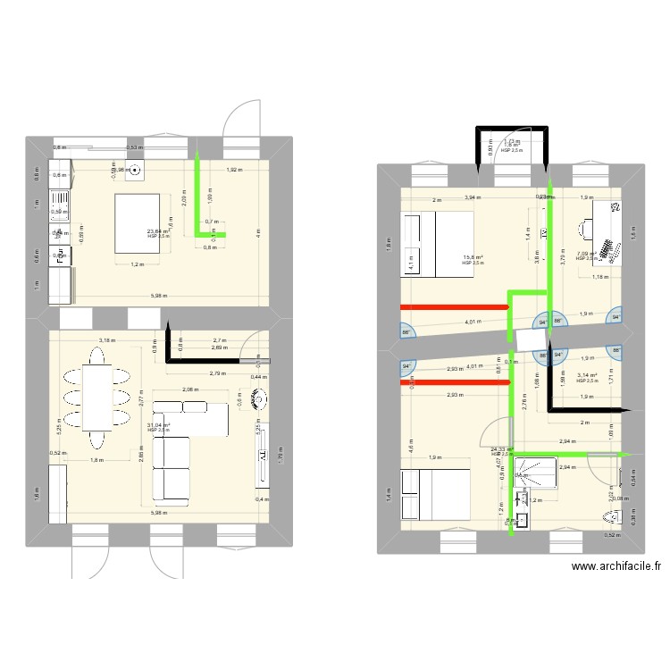 Serriere plan V1. Plan de 7 pièces et 107 m2