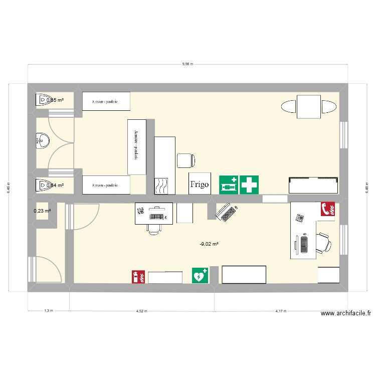 Hypothèse 1. Plan de 4 pièces et 22 m2
