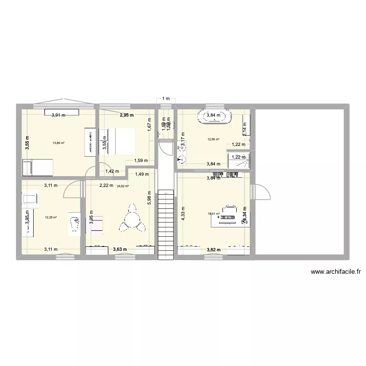 Etage. Plan de 6  et 81 m²
