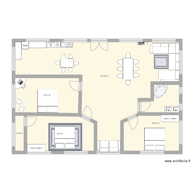 sisi nihel. Plan de 5 pièces et 113 m2