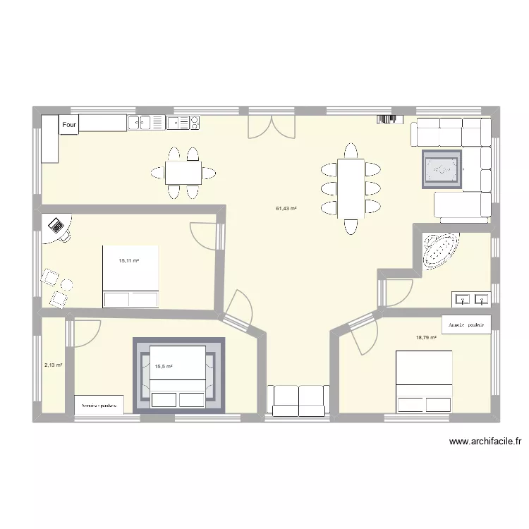 sisi nihel. Plan de 5 pièces et 113 m²